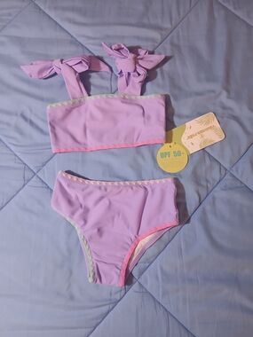 Girls Lilac Two-Piece Swim Bikini with Trim